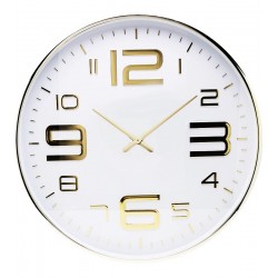 Relógio De Parede 30,5cm Por 4,5cm Quartz De Plástico Branco Com Dourado